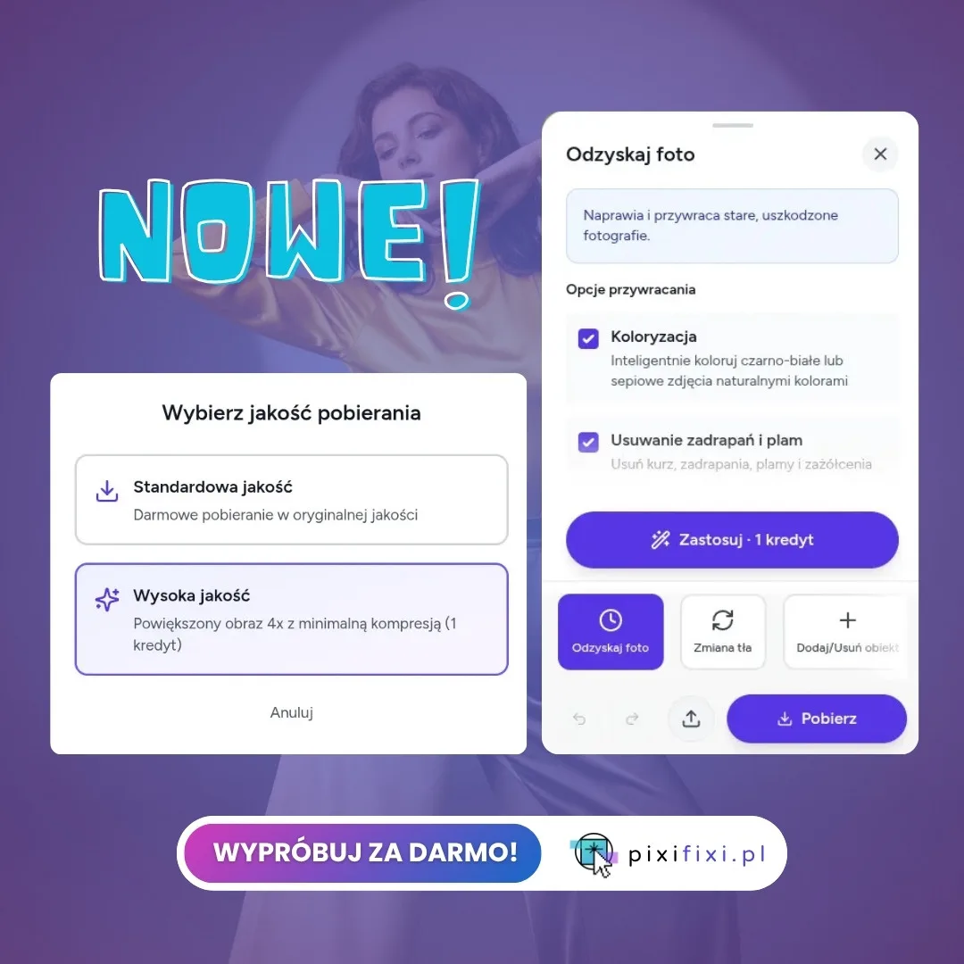 Nowe: pobieranie zdjęć w wysokiej jakości i kontrola nad renowacją fotografii