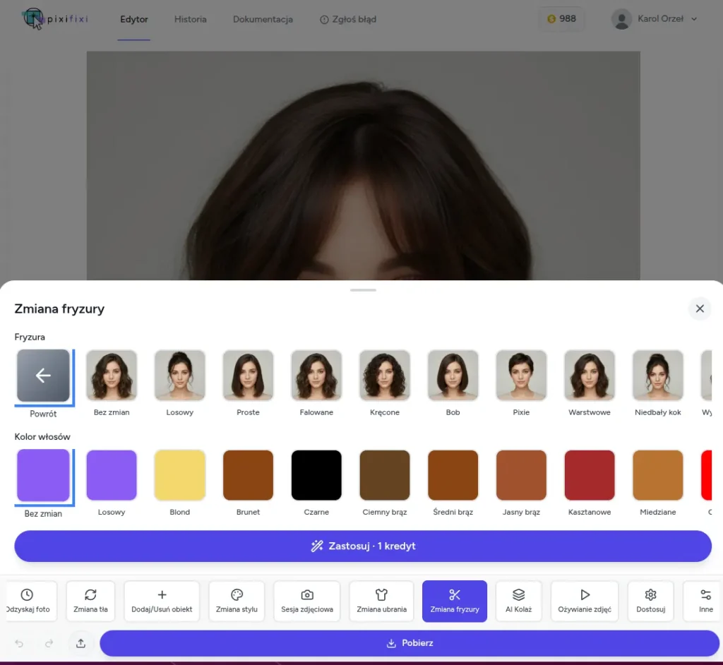 Wirtualny fryzjer AI w PixiFixi - Zmiana fryzury 2.0