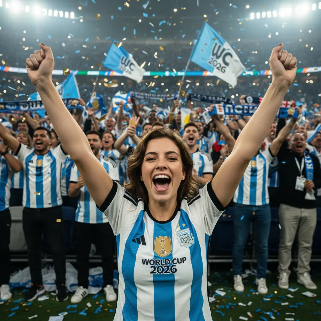 Doping na stadionie Mundialu — kibic, zdjęcie AI