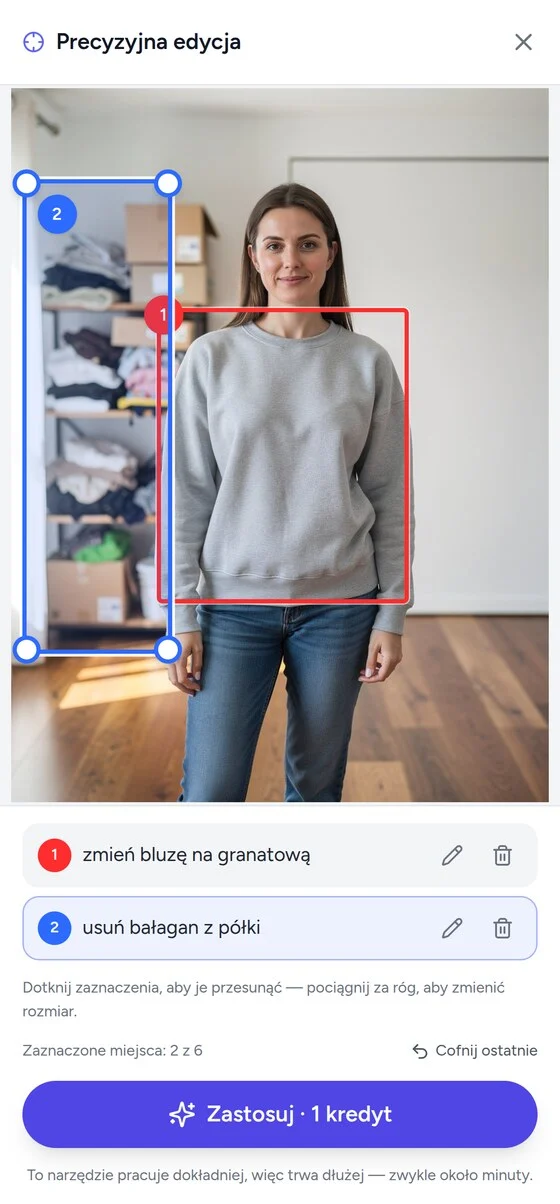 Precyzyjna edycja na telefonie — dwa zaznaczenia palcem na zdjęciu osoby