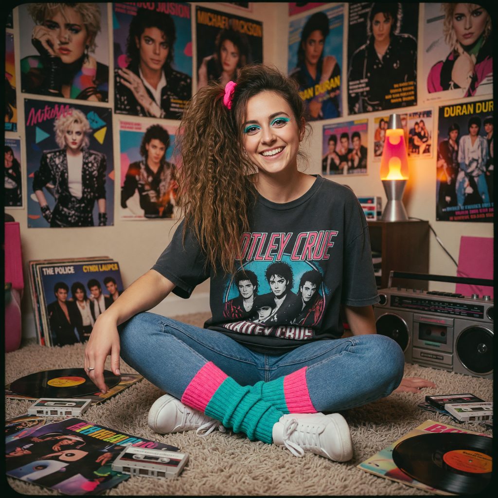 Pokój nastolatki z lat 80. — plakaty gwiazd, winyle, boombox i getry