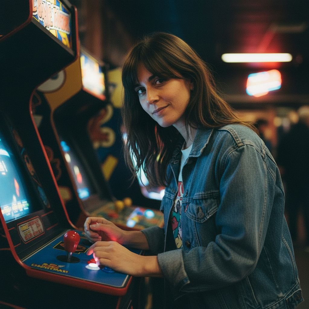 Zdjęcie w salonie automatów z lat 80. przy maszynie arcade